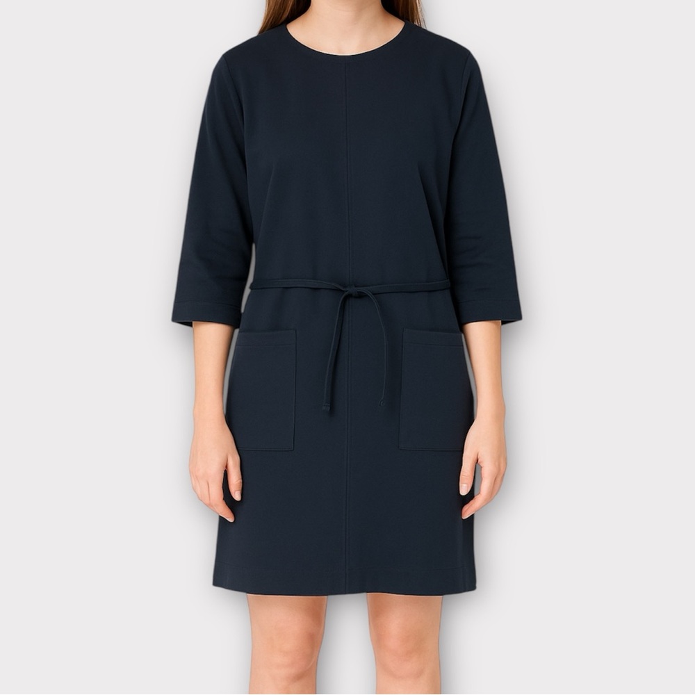 Humanoid Women’s Belted Dress Minimalist Modest Quiet Luxury Navy Feminine
